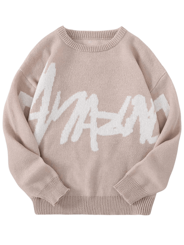 Men's Graffiti Pullover Jacquard Pattern Sweater Casual Round Neck Contrast Color Knitted Men's Pullover, Drestiny, Sweaters, Pullovers, Long Sleeves, S, M, L, XL, XXL, Khaki, Black, Dark Blue, Dark Grey, United States, USA, Canada, Australia, New Zealand, United Kingdom, UK, graffiti sweaters men, graffiti print sweater men, streetwear graffiti sweater, men's graffiti jumper, graffiti jumper men, graphic sweater men, urban graffiti sweater, shopdrestiny.com
